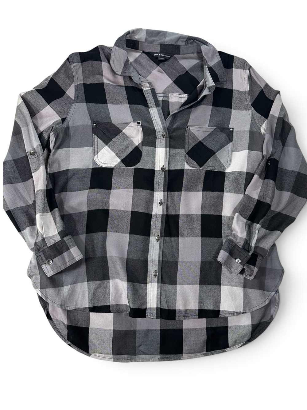 Rock & Republic Women’s L Black and Gray Plaid Button-Down Shirt